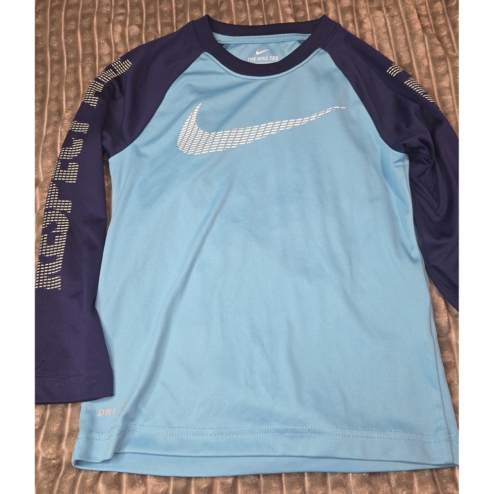 Nike The Nike Tee Dri-FIT Boys Long Sleeve Graphic Logo Tee Blue/Navy 6 (M)